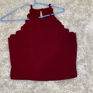 Burgundy Scalloped Halter Crop top
